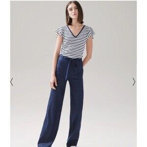 White House Black Market Women Classic Wide Leg Linen Blend Tie Trouser Pants 12
